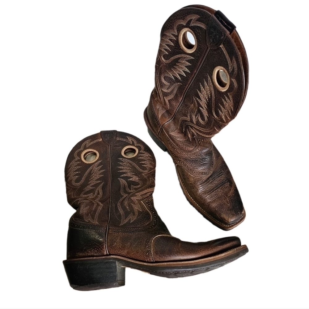 Ariat leather brown western square toe boots - Picture 3 of 15